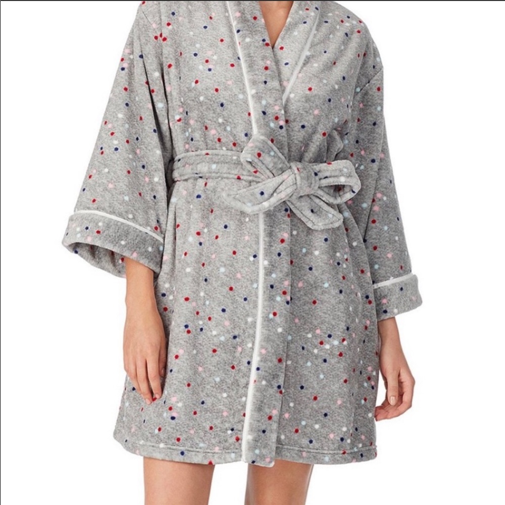 Kate spade Grey Multi Dot Fleece Tie Robe NWT XS/S - Picture 3 of 10